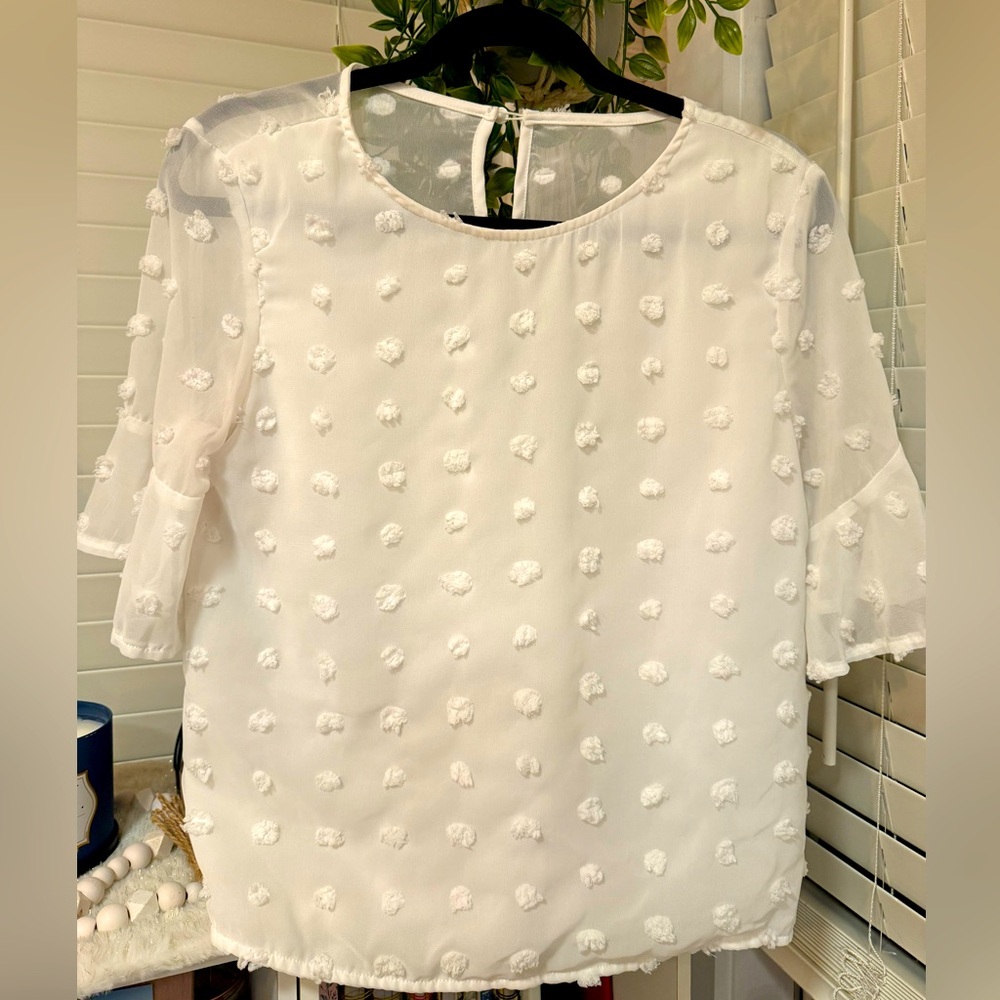 Adorable white Swiss dot shirt has never been worn!